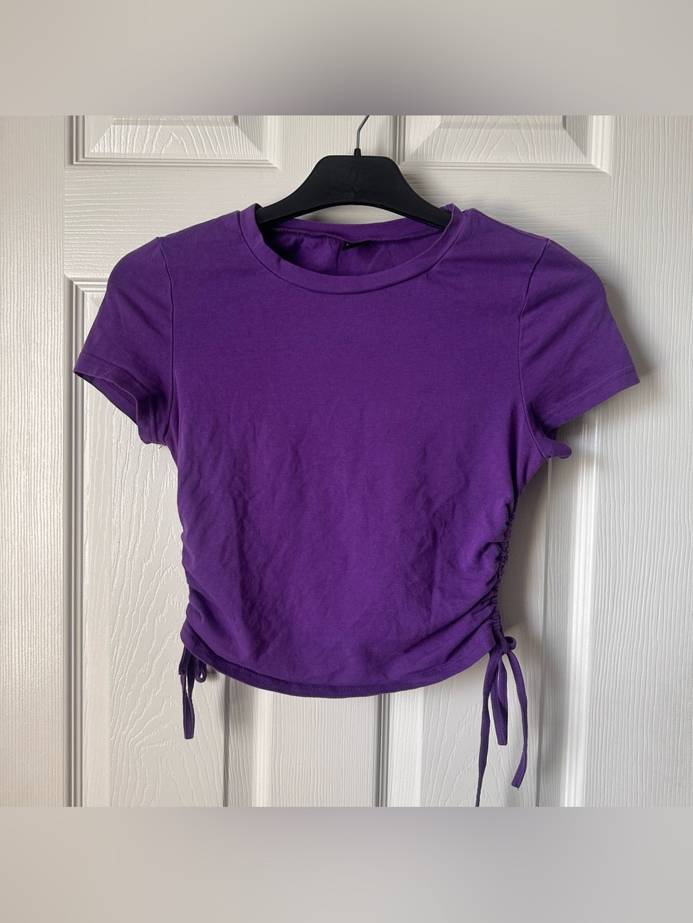 Shein Purple Ruched Crop Top Short Sleeve Size Medium